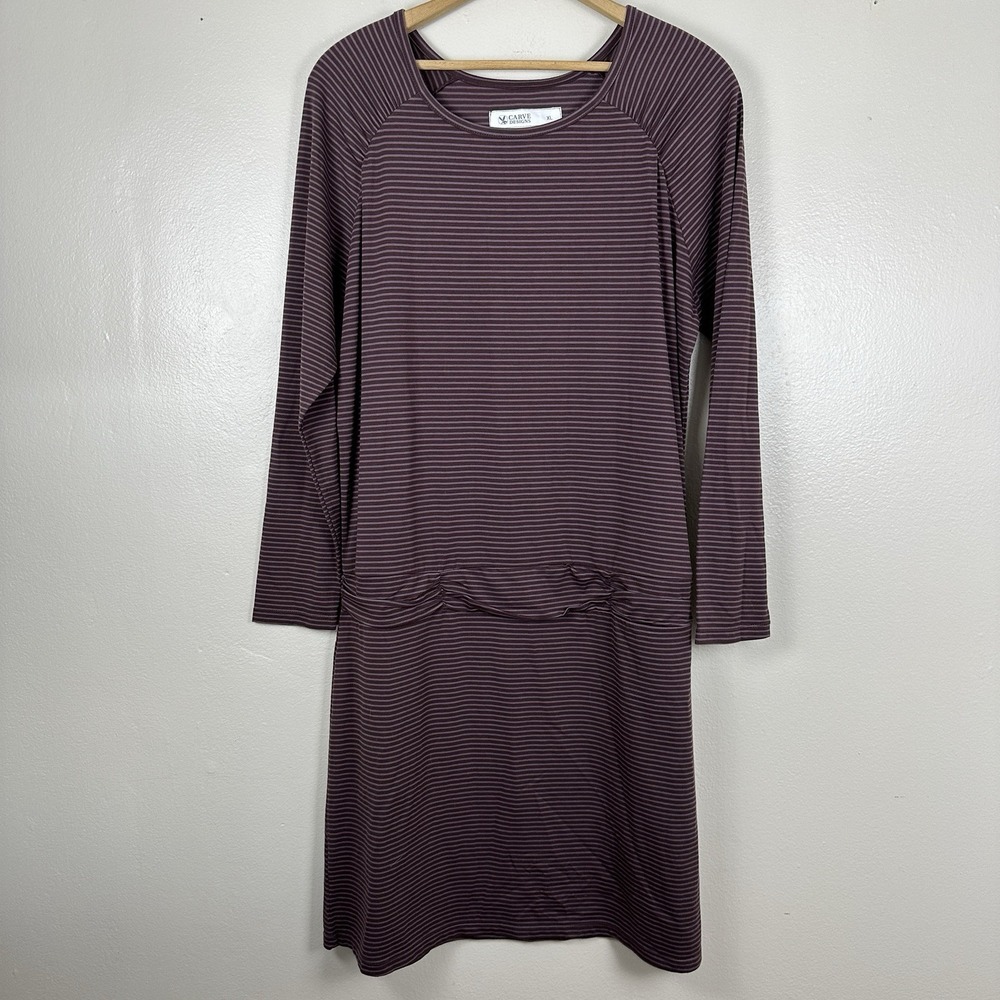 Carve Designs Women's XL Casual Dress Drop Waist Purple‎ Stripe Boat Neck